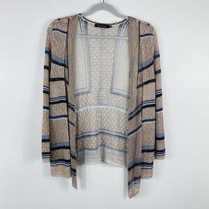 Zozo Size Medium Printed Linen Blend Lightweight Topper Cardigan Tan